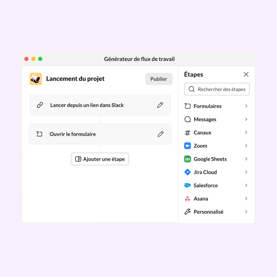 Générateur de flux de travail dans Slack