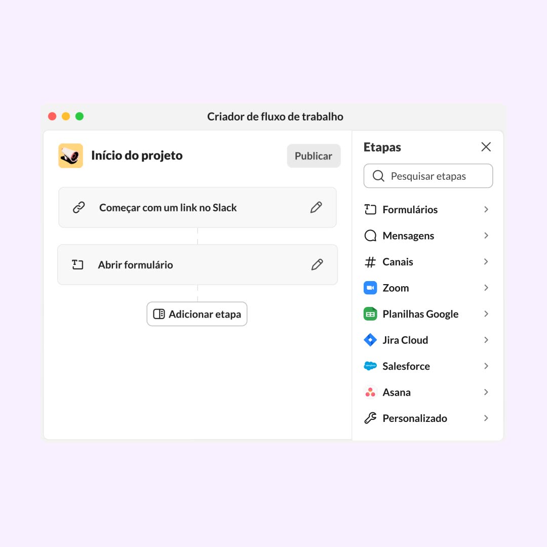 Criador de fluxo de trabalho no Slack