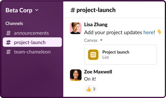 Slack application showing a selected channel with chats