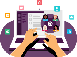 User working on a Laptop with Slack opened.