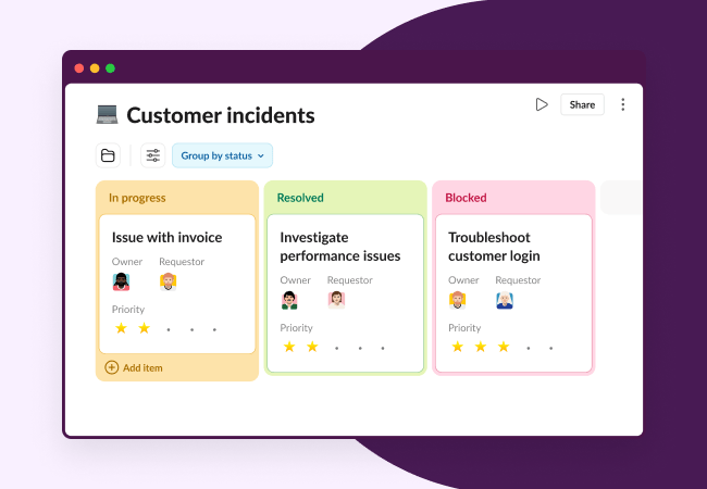 Customer incidents list for customer service teams.