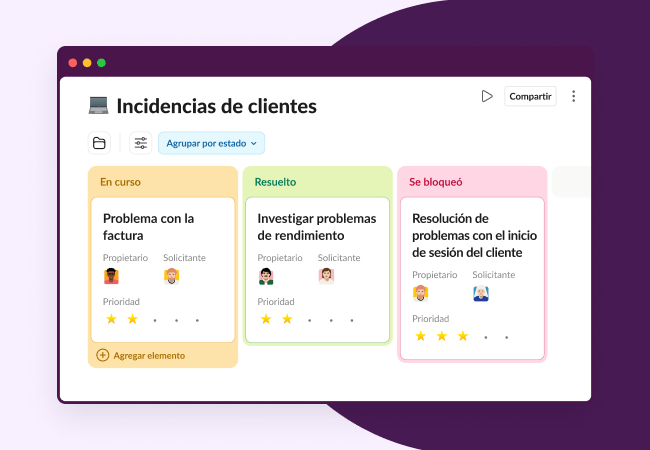 Lista de incidencias de clientes para los equipos de servicio de atención al cliente.