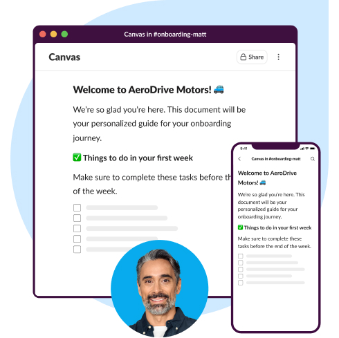 Slack UI Animation: A canvas for new hires with detialed step by step items for them to complete.