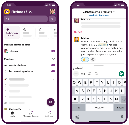 Animación de la IU de Slack: se comparten los gastos, las ventas y la tasa de conversión en un canal de Slack. Los especialistas en marketing reaccionan a la información y ajustan el gasto publicitario.
