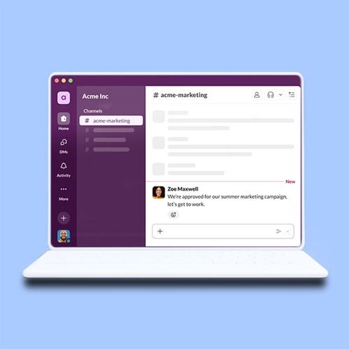 Instant messaging, symbolized by a laptop with Slack