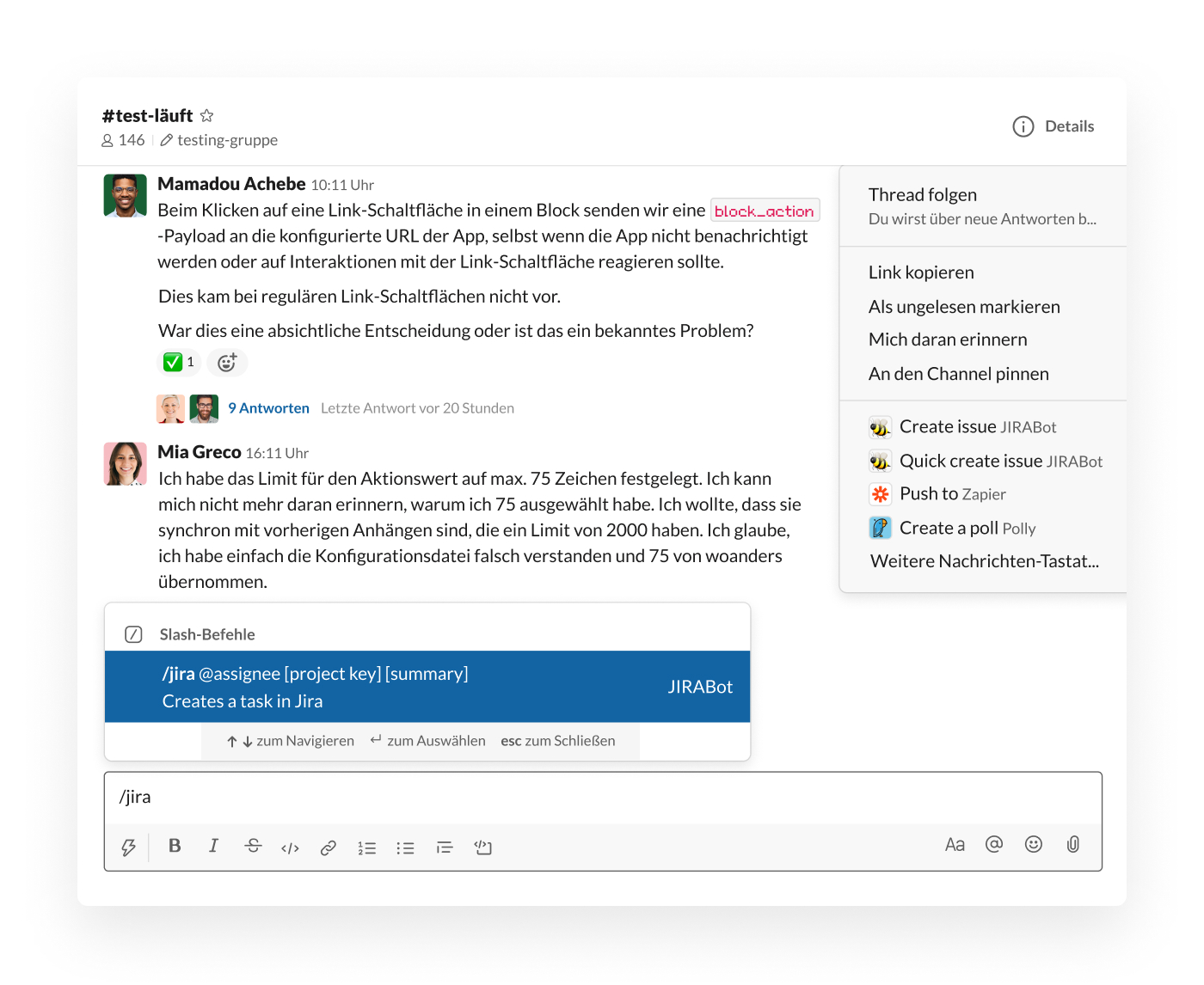 Jira Slash-Befehl in Slack