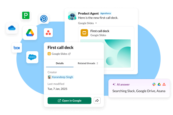 Slack's third party application examples – Google Slides, Agentforce Product Agent and more
