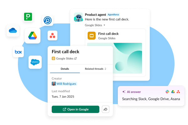 Slack's third party application examples – Google Slides, Agentforce Product Agent and more