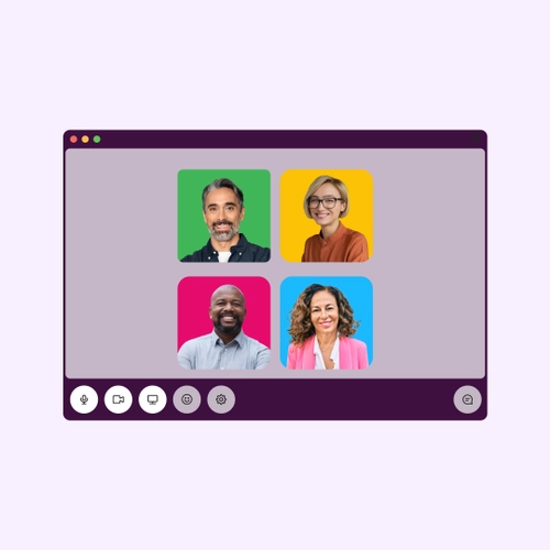 Four people on a Slack huddle video conference