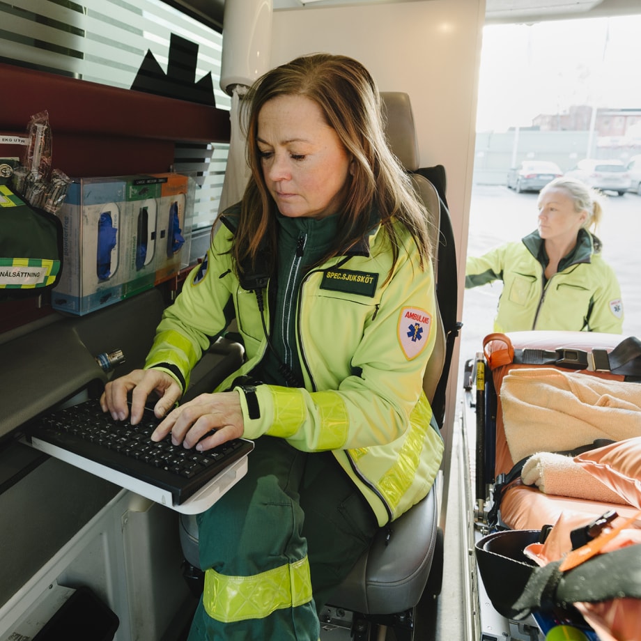paramedic at keyboard