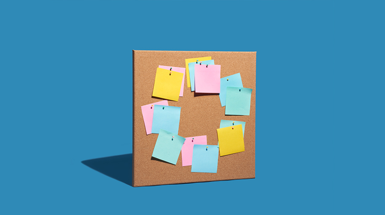 Notice board with sticky notes