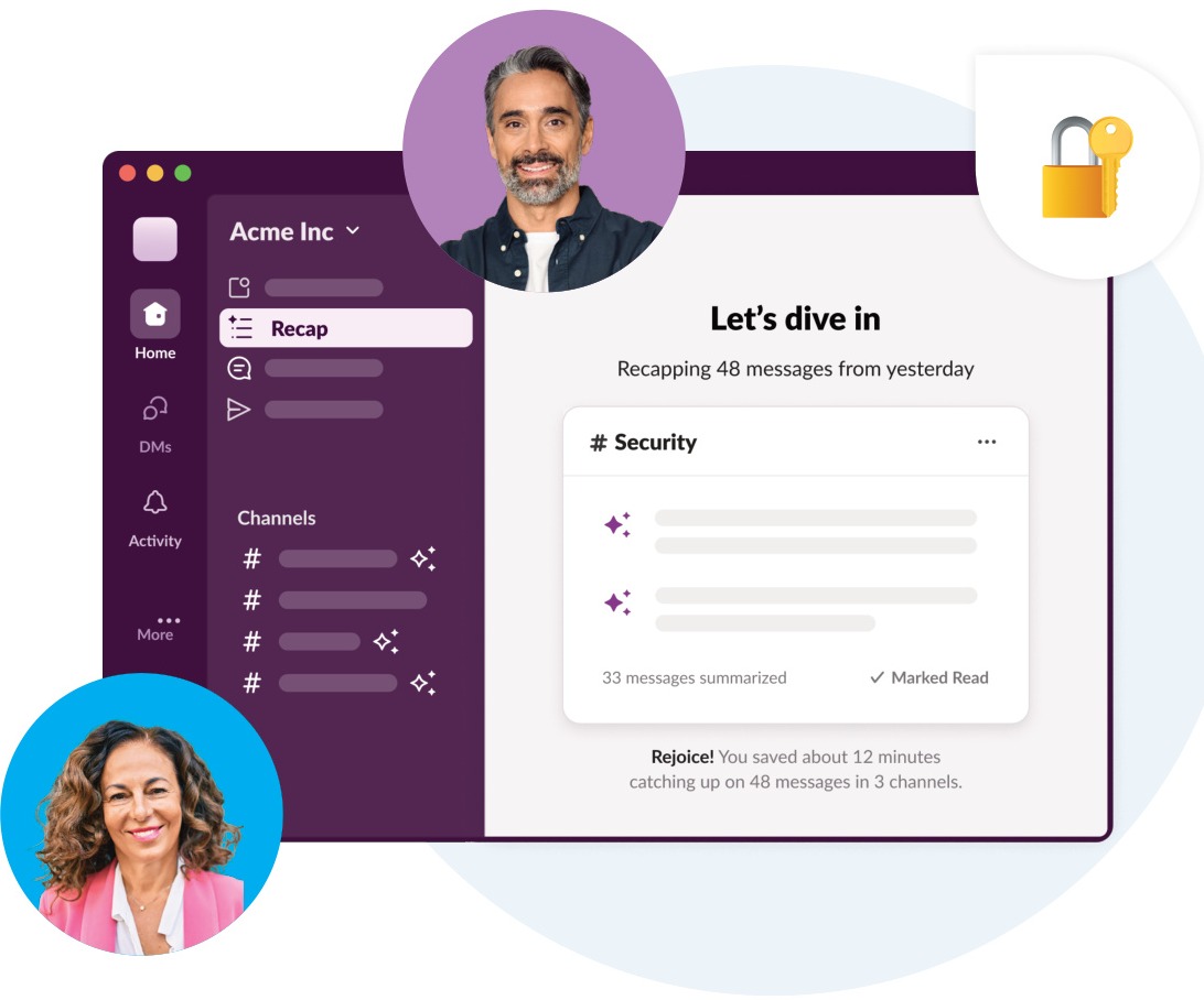 Slack interface showcasing security features
