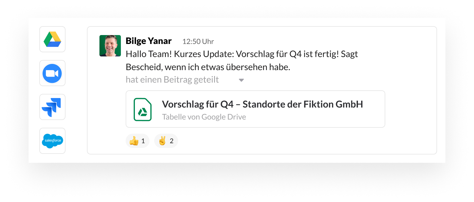 Slack UI image with app partner icons such as Google, Zoom, Jira and Salesforce