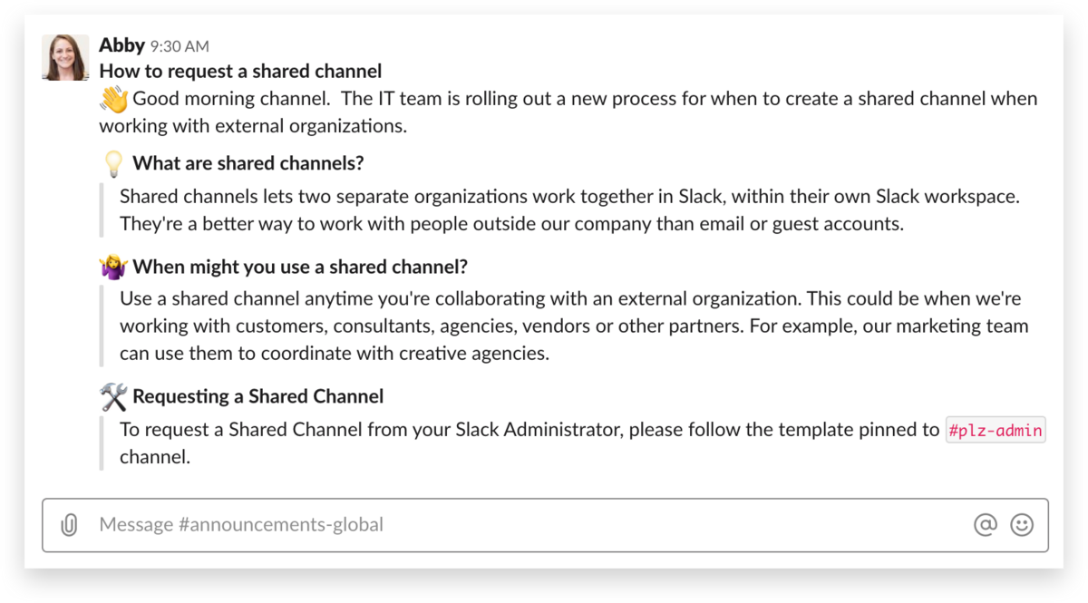 Announcing shared channels to your org