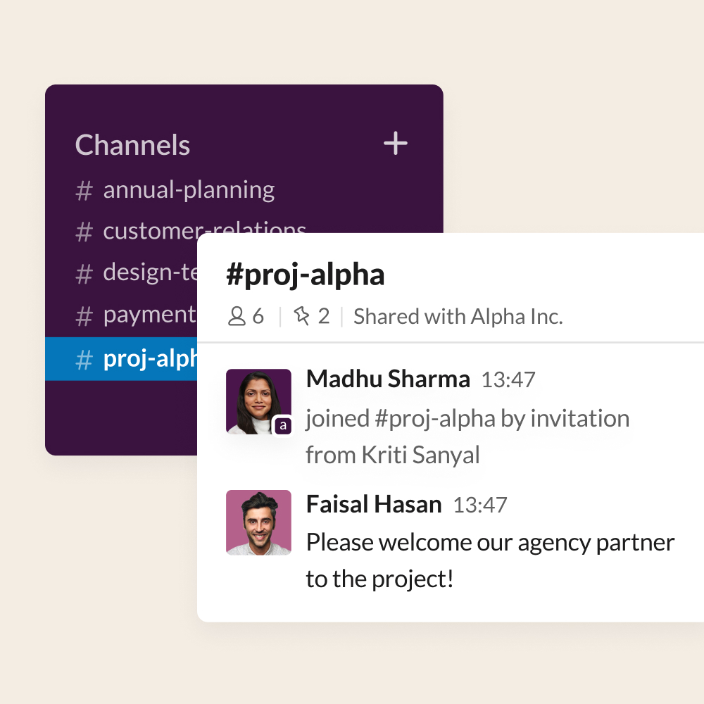 UI screenshot showing an agency partner being added to a shared project channel