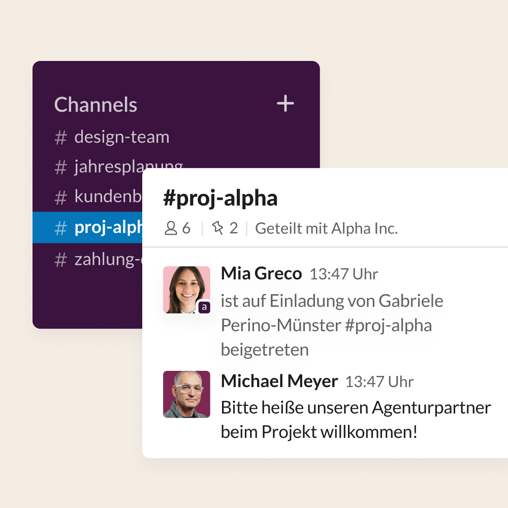 UI-Screenshot von einem Agenturpartner, der zu einem Geteilten Channel für ein Projekt hinzugefügt wird