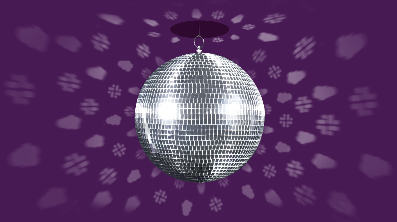 A disco ball with Slack and Salesforce logos