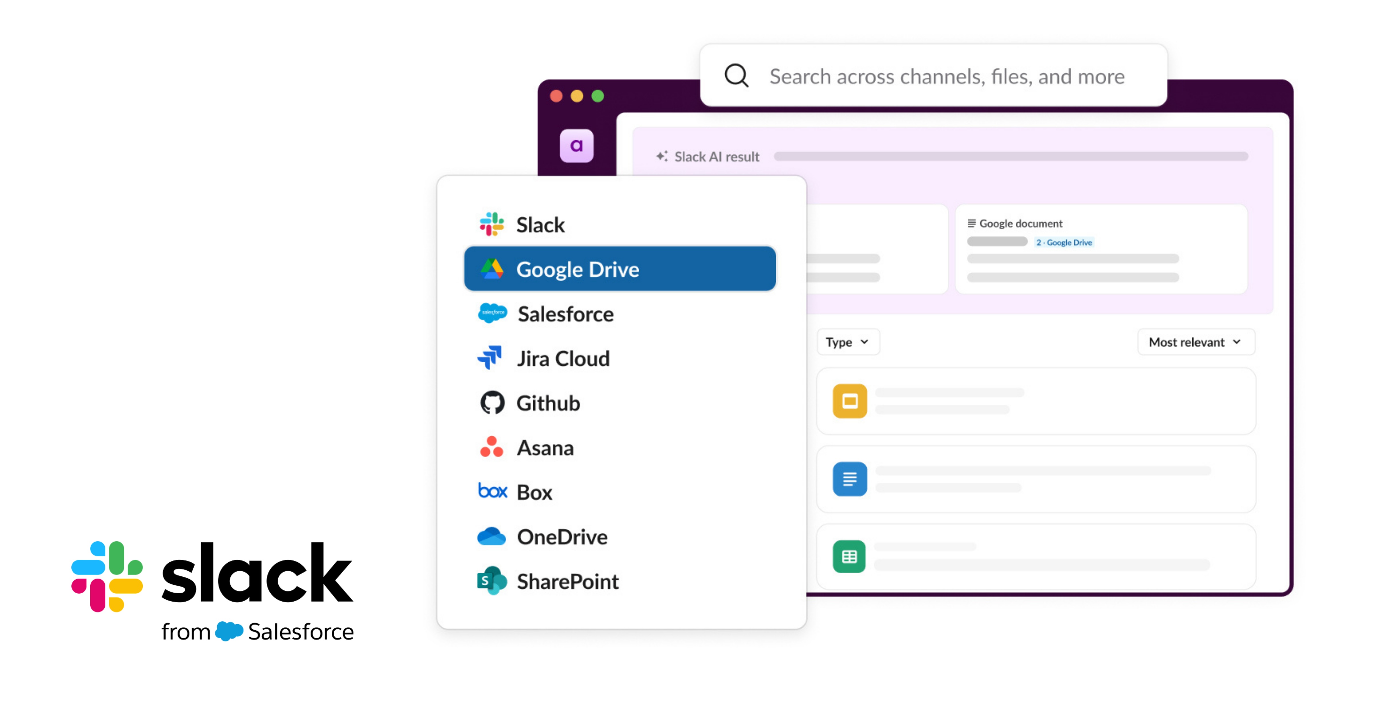Slack with searchable hub for all your company’s knowledge and data