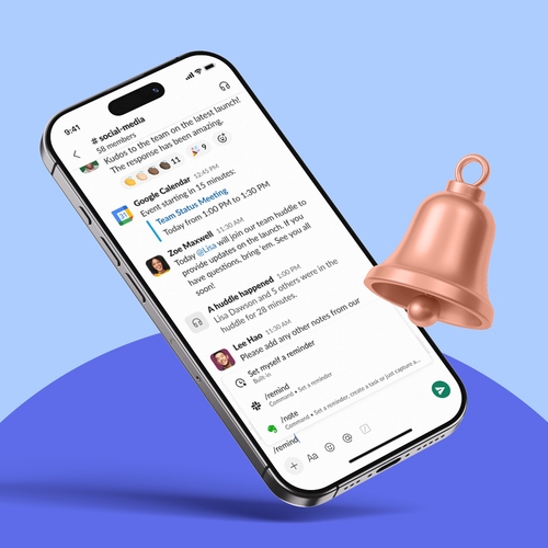 reminder system, symbolized by a smart phone with Slack and a bell.