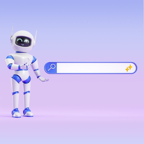 ai search engines, symbolized by a robot and a search bar
