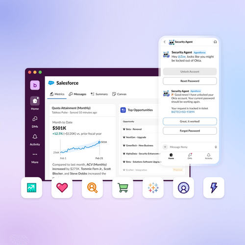 image of Slack UX integrating with Salesforce's CRM