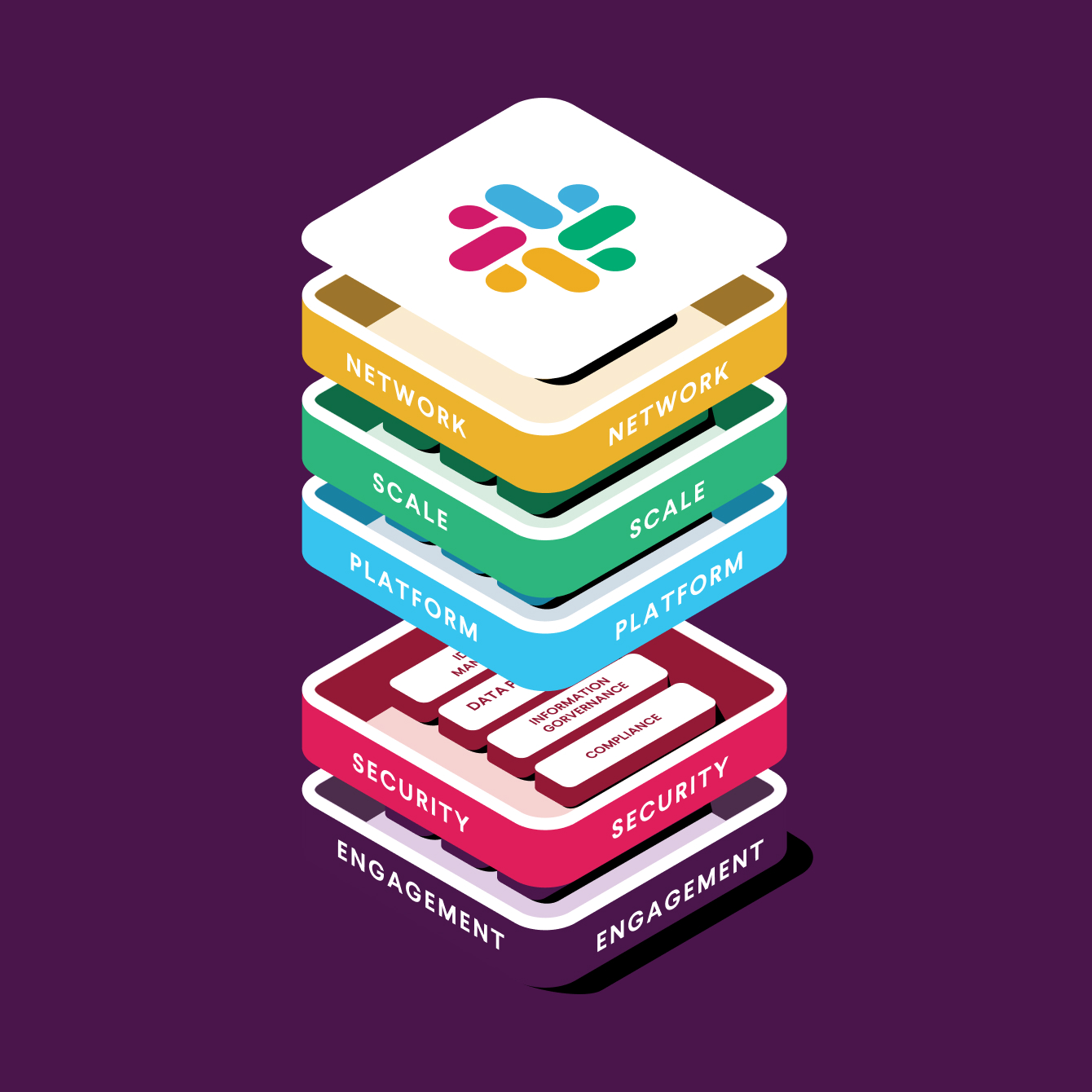 Colorful blocks with Slack logos